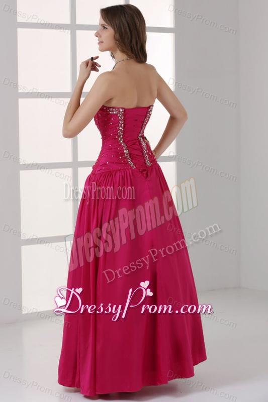 Hot Pink Sweetheart A-line Beaded Decorate Prom Dress in Long