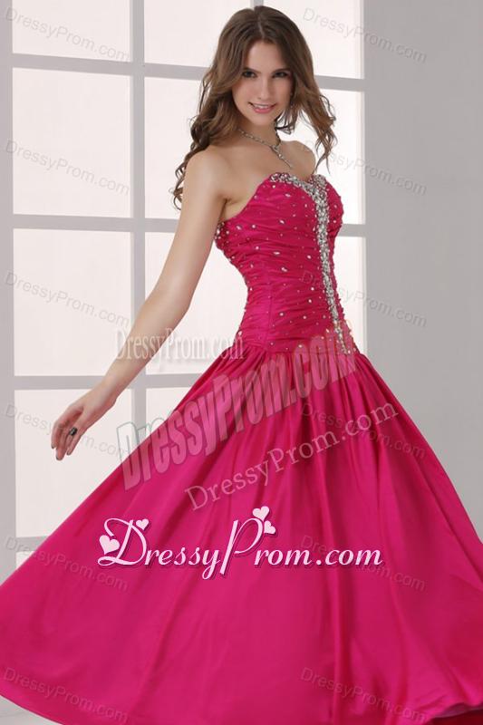 Hot Pink Sweetheart A-line Beaded Decorate Prom Dress in Long