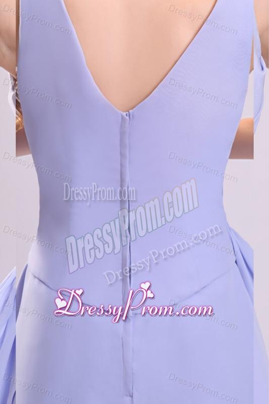 Lavender Chiffon Prom Dress with A-line V-neck Knee-length