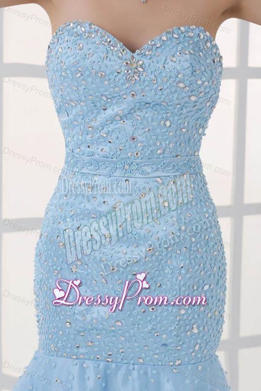 Mermaid Sweetheart Floor-length Light Blue Prom Dress with Beading