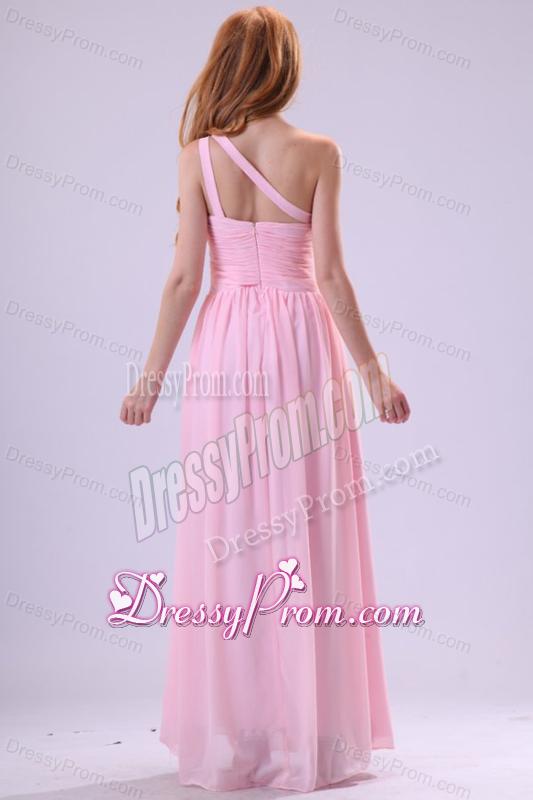 Pretty Empire One Shoulder Floor-length Pink Beading Chiffon Prom Dress