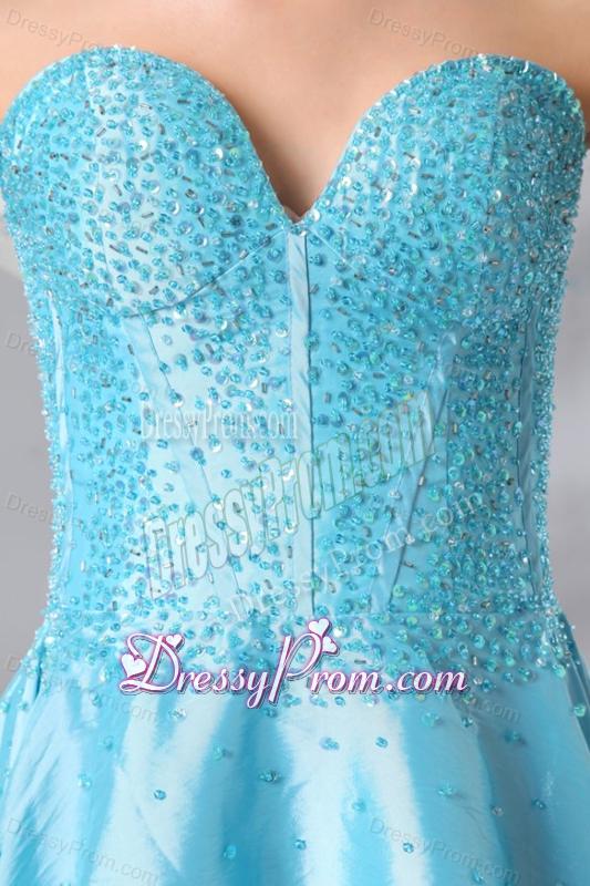 Princess Light Blue Sweetheart Mini-length Beading Prom Dress