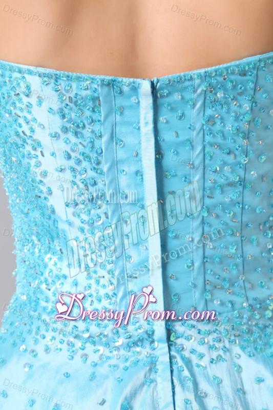 Princess Light Blue Sweetheart Mini-length Beading Prom Dress