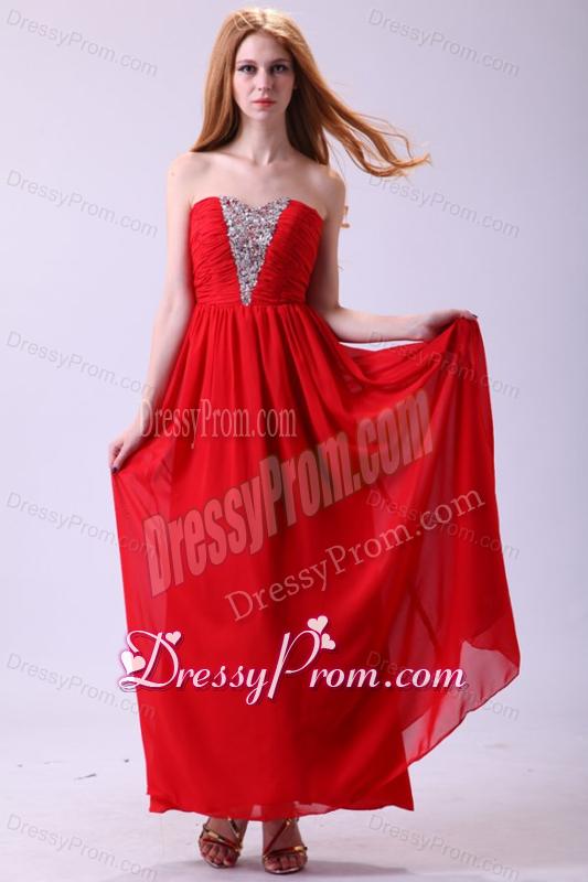 Red Empire Sweetheart Beading Floor-length Chiffon 2014 Prom Dress