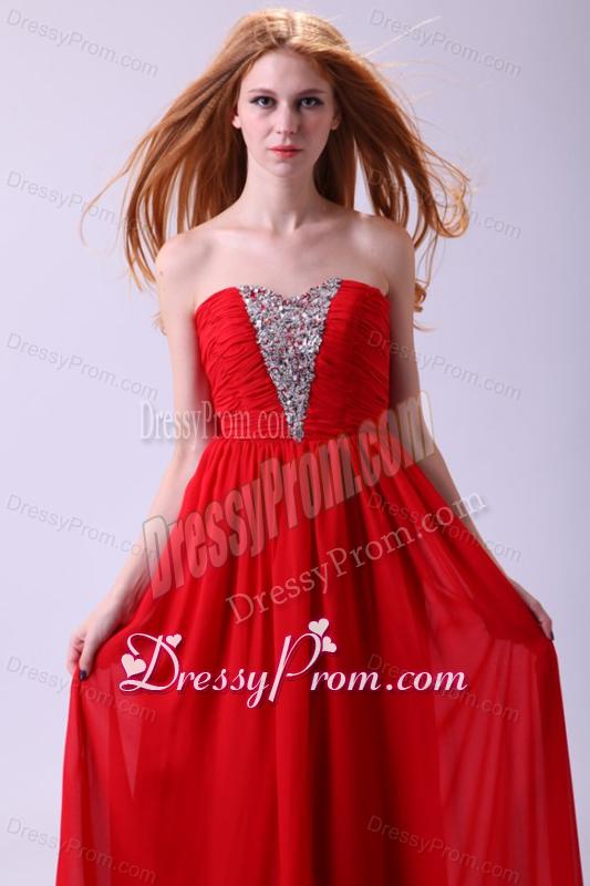 Red Empire Sweetheart Beading Floor-length Chiffon 2014 Prom Dress