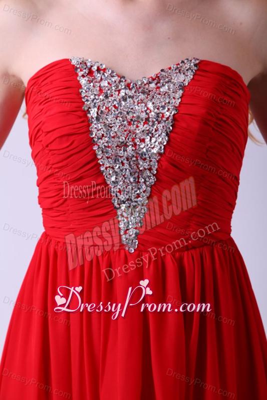 Red Empire Sweetheart Beading Floor-length Chiffon 2014 Prom Dress