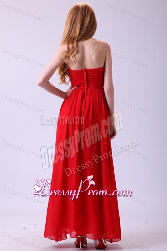 Red Empire Sweetheart Beading Floor-length Chiffon 2014 Prom Dress