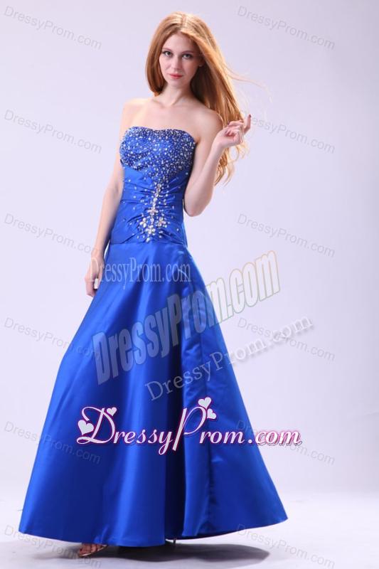 Royal Blue Prom Dress with Beading Empire Strapless