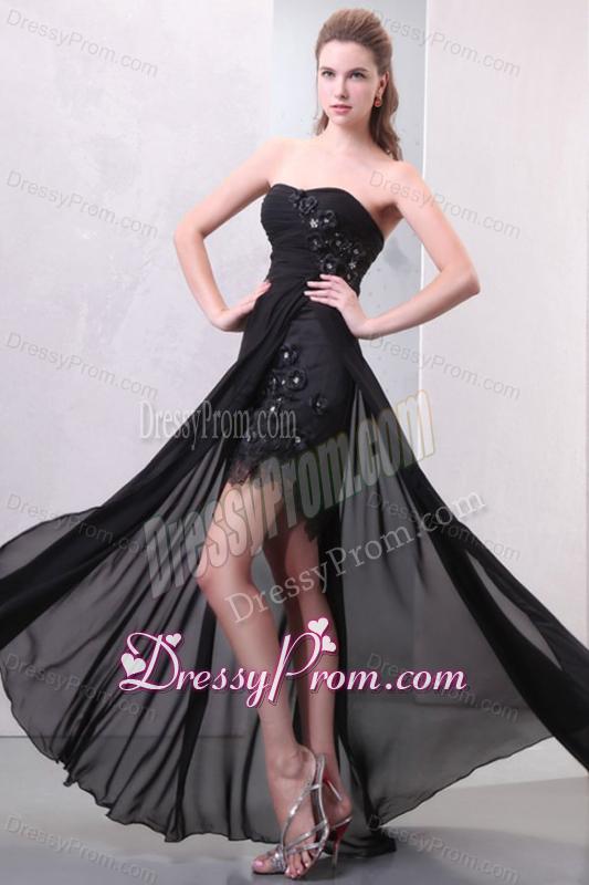 Sweetheart Hand Made Flowers and Silt Chiffon Black Prom Dress