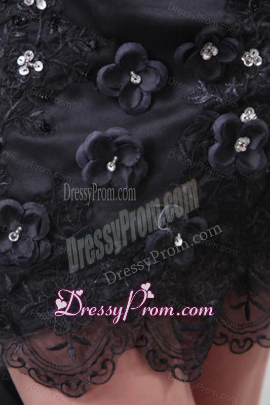Sweetheart Hand Made Flowers and Silt Chiffon Black Prom Dress