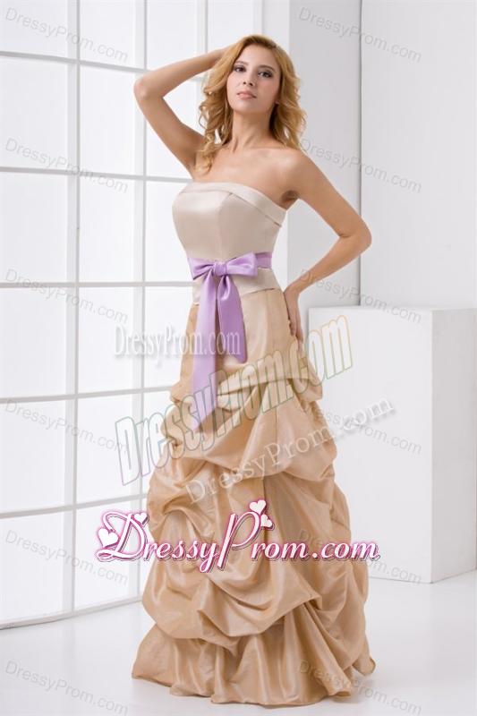 A-line Strapless Taffeta Champagne Prom Dress with Sashes