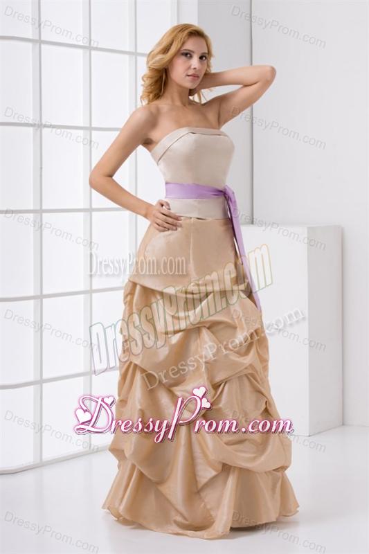 A-line Strapless Taffeta Champagne Prom Dress with Sashes