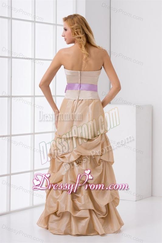 A-line Strapless Taffeta Champagne Prom Dress with Sashes
