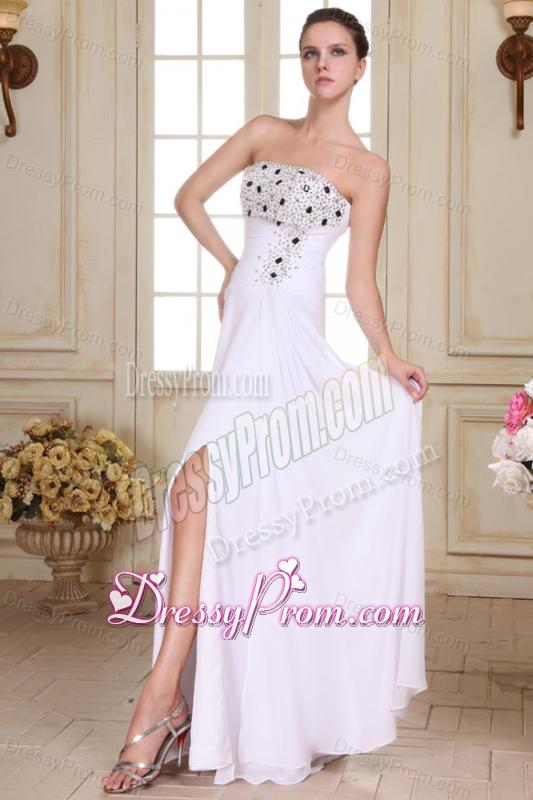 Beaded Decorate Brust and Silt Empire Strapless Chiffon Prom Dress