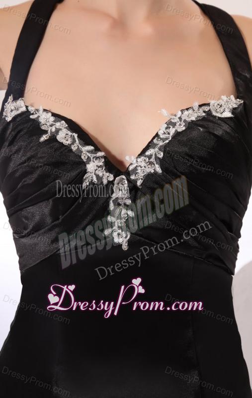 Column Straps Black Elastic Woven Satin Criss Cross Prom Dress with Beading