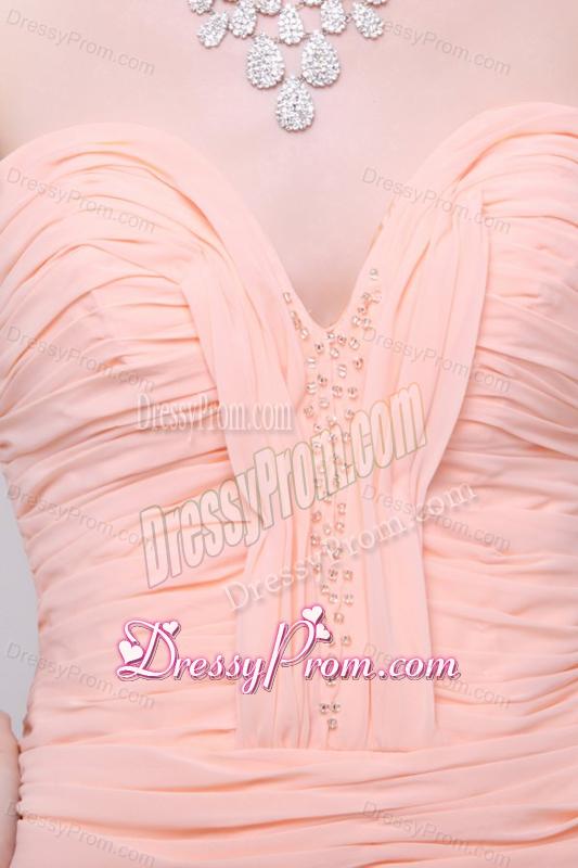 Column Sweetheart Beading and Ruche Peach prom Dress with High Silt