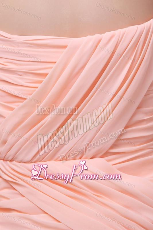 Column Sweetheart Beading and Ruche Peach prom Dress with High Silt