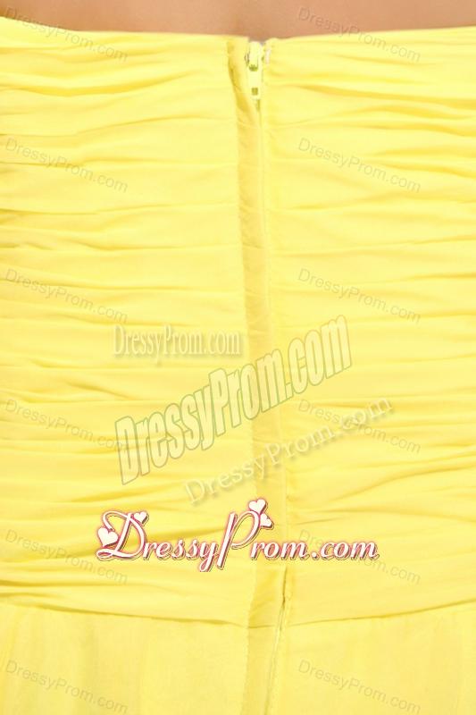 Empire Light Yellow Halter Top High Slit Beading Chiffon Prom Dress
