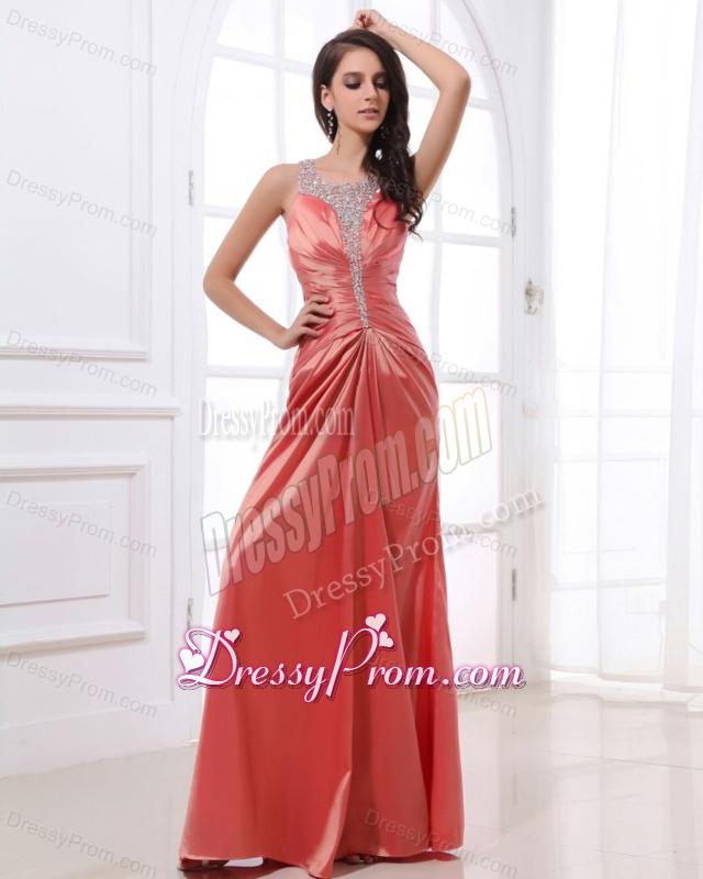 Watemelon Column Beading Square Floor-length Prom Dress
