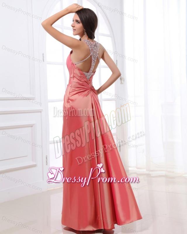 Watemelon Column Beading Square Floor-length Prom Dress