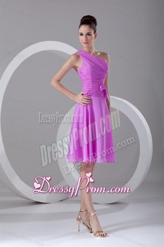 A-line One Shoulder Lilac Chiffon Knee-length Prom Dress