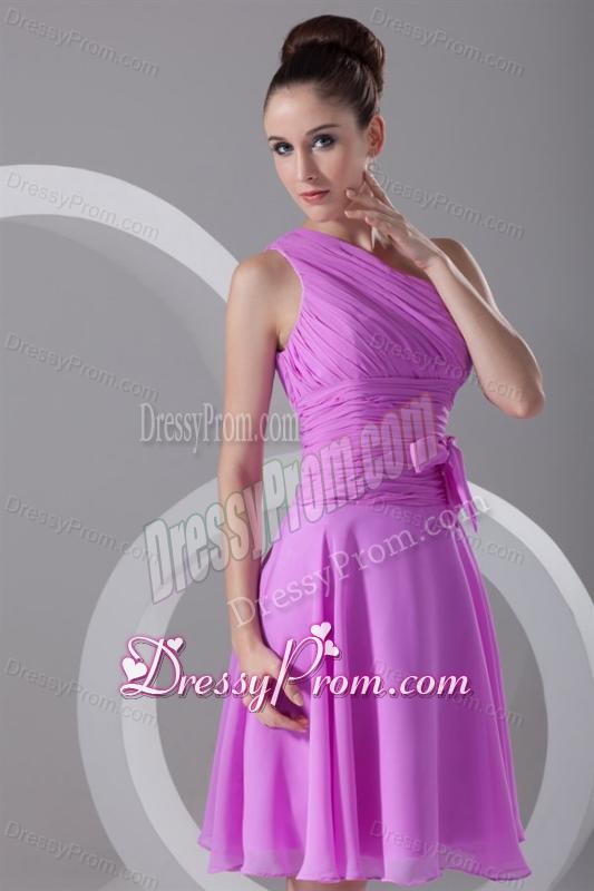 A-line One Shoulder Lilac Chiffon Knee-length Prom Dress