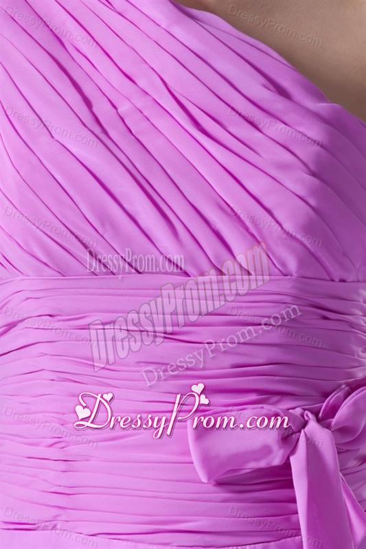 A-line One Shoulder Lilac Chiffon Knee-length Prom Dress