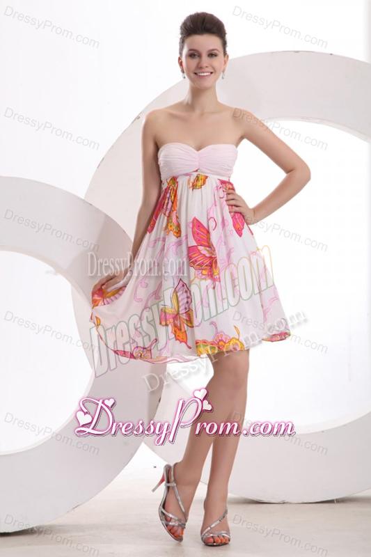 Baby Pink Sweetheart Pringting and Ruching Prom Dress