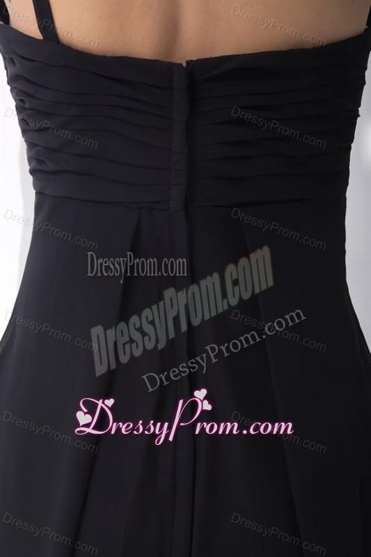 Black Empire One Shoulder Floor-length Hand Made Flowers Chiffon Prom Dress