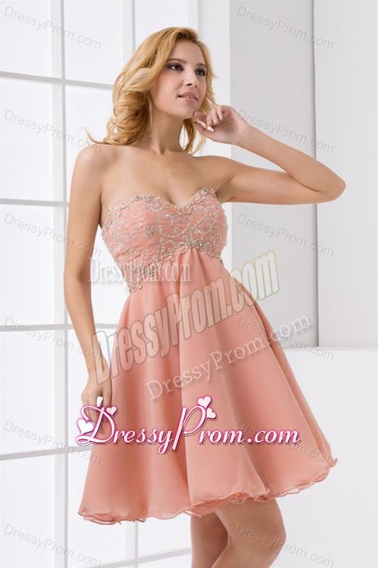 Cute A-line Sweetheart Beading Mini-length Chiffon Prom Dress