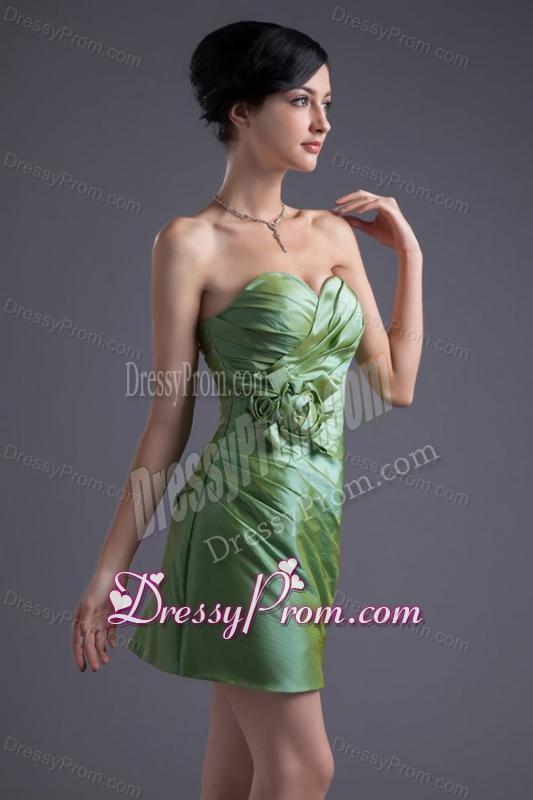 Green Column Sweetheart Mini-length Taffeta Ruching Prom Dress