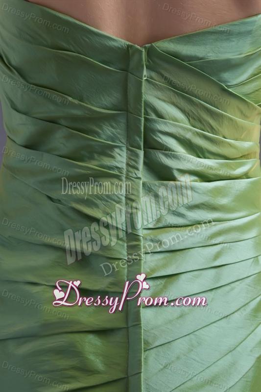 Green Column Sweetheart Mini-length Taffeta Ruching Prom Dress