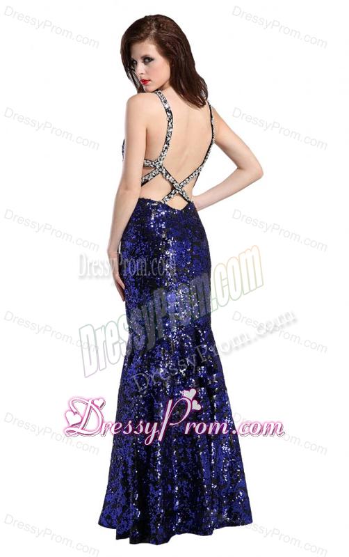 Mermaid Straps Sequins Beading Floor-length Purple Prom Dress