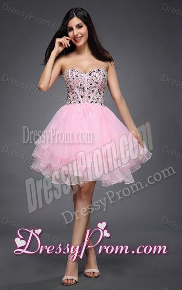 Princess Baby Pink Sweetheart Beading Organza Knee-length Prom Dress