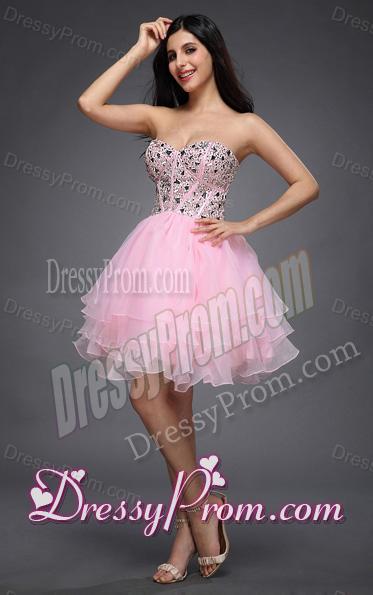 Princess Baby Pink Sweetheart Beading Organza Knee-length Prom Dress