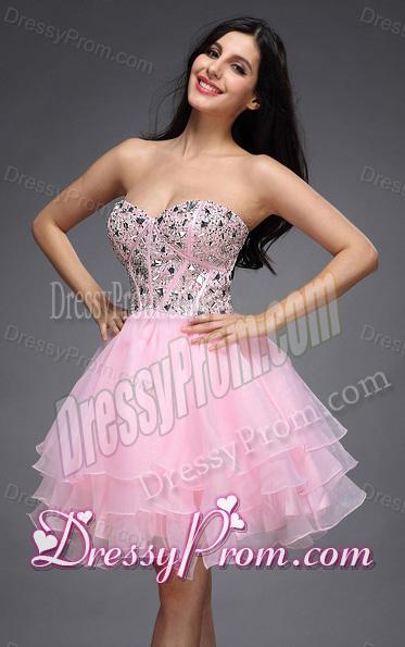 Princess Baby Pink Sweetheart Beading Organza Knee-length Prom Dress