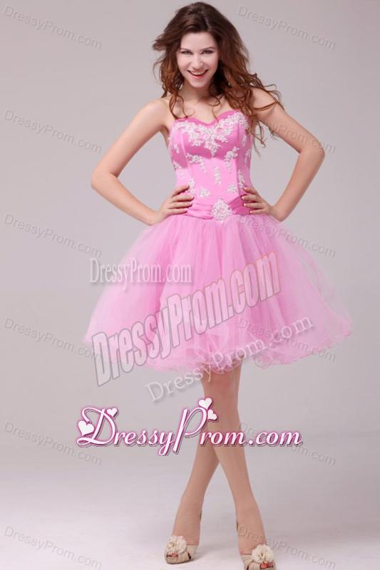 Princess Rose Pink Sweetheart Appliques Short Prom Dress