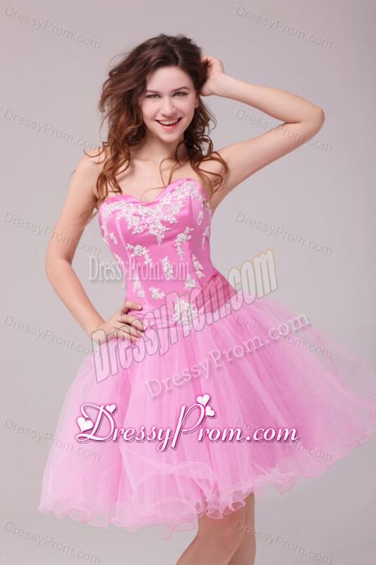 Princess Rose Pink Sweetheart Appliques Short Prom Dress
