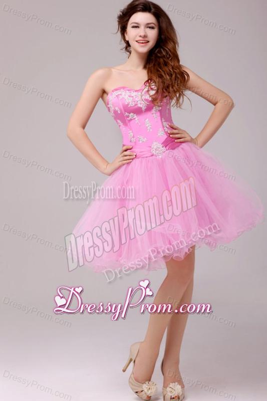 Princess Rose Pink Sweetheart Appliques Short Prom Dress