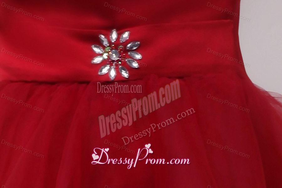A-line Wine Red Sweetheart Beading Knee-length Prom Dress
