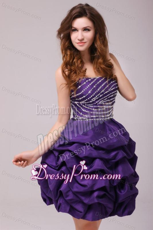Beaded Purple Short Prom Dress with Pick-ups Mini-length