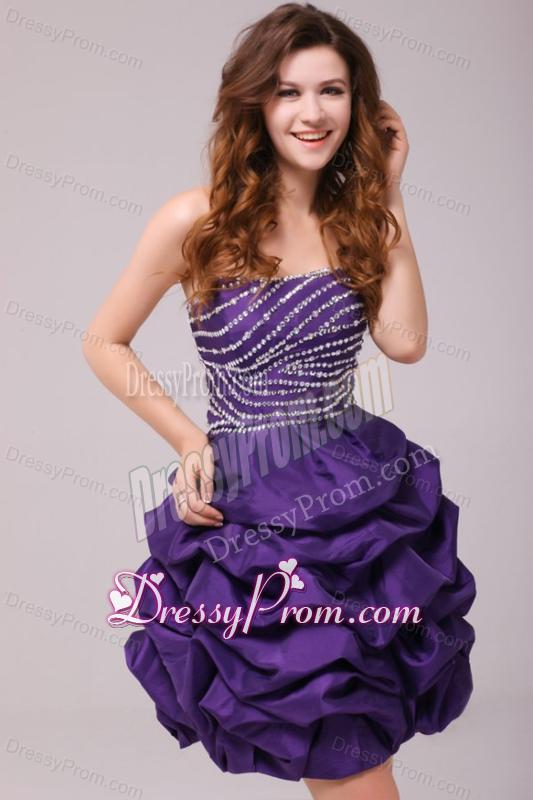 Beaded Purple Short Prom Dress with Pick-ups Mini-length