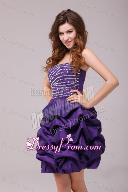 Beaded Purple Short Prom Dress with Pick-ups Mini-length