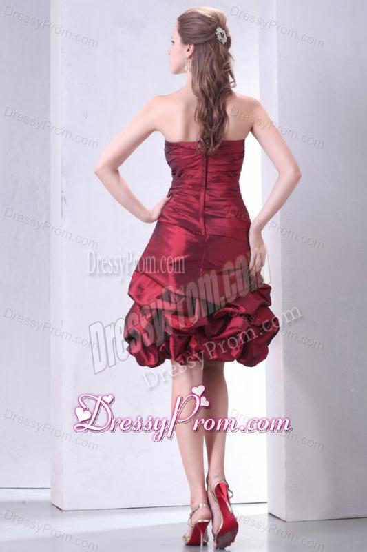 Burgundy A-line Strapless Prom Dress with Beading and Pick-ups