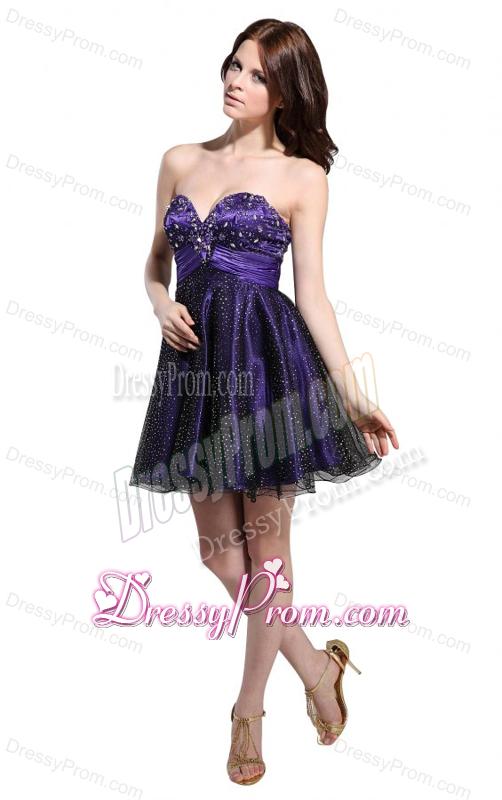 Cute Sweetheart Beaded Mini-length Prom Dress in Purple
