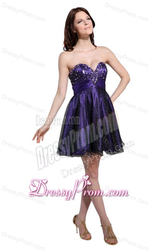 Cute Sweetheart Beaded Mini-length Prom Dress in Purple