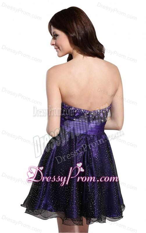 Cute Sweetheart Beaded Mini-length Prom Dress in Purple