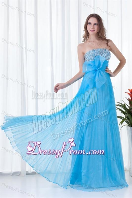 Elegant Empire Strapless Beading Chiffon Aqua Blue Floor-length 2014 Prom Dress