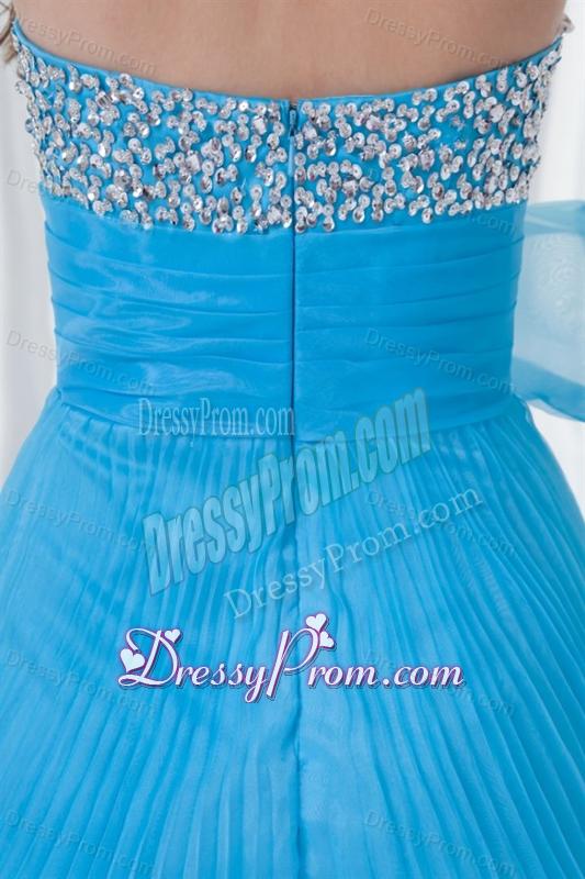 Elegant Empire Strapless Beading Chiffon Aqua Blue Floor-length 2014 Prom Dress