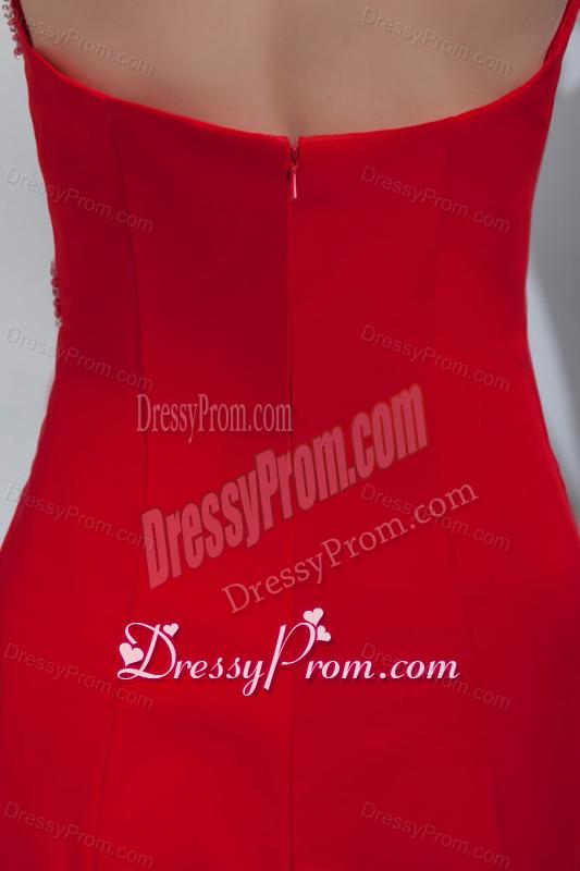 Empire Brush Train Red Beading Halter Chiffon 2014 Prom Dress